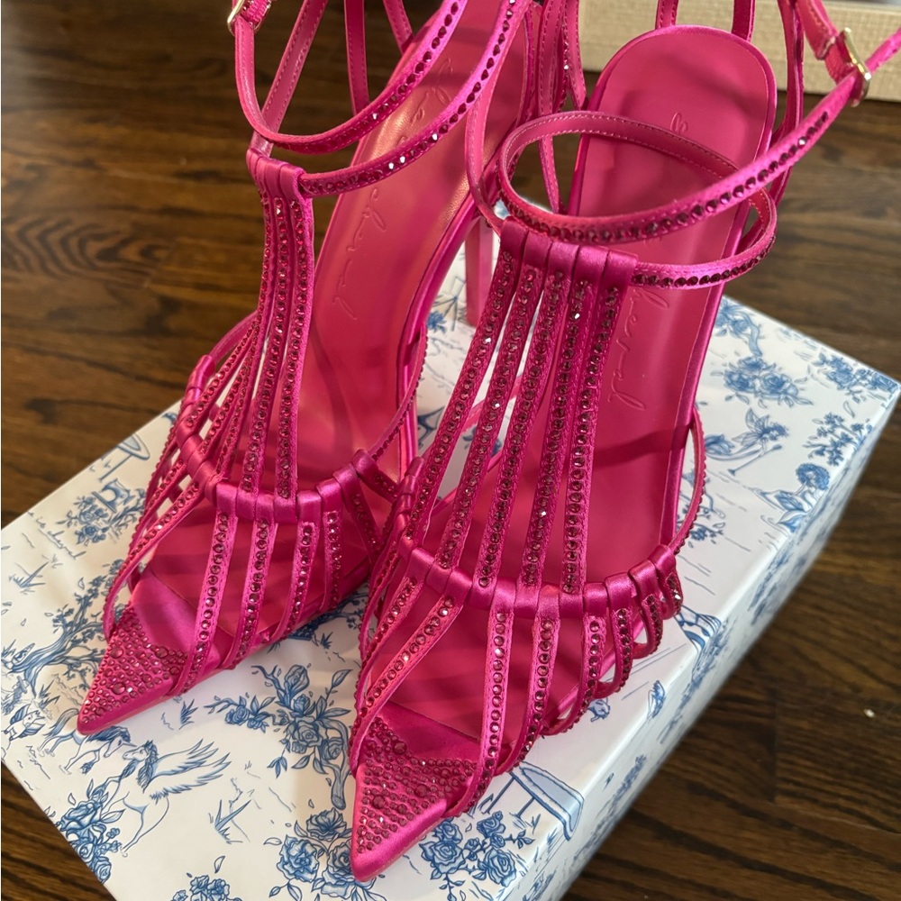 Women's Pink Strappy Embellished High Heel Sandals